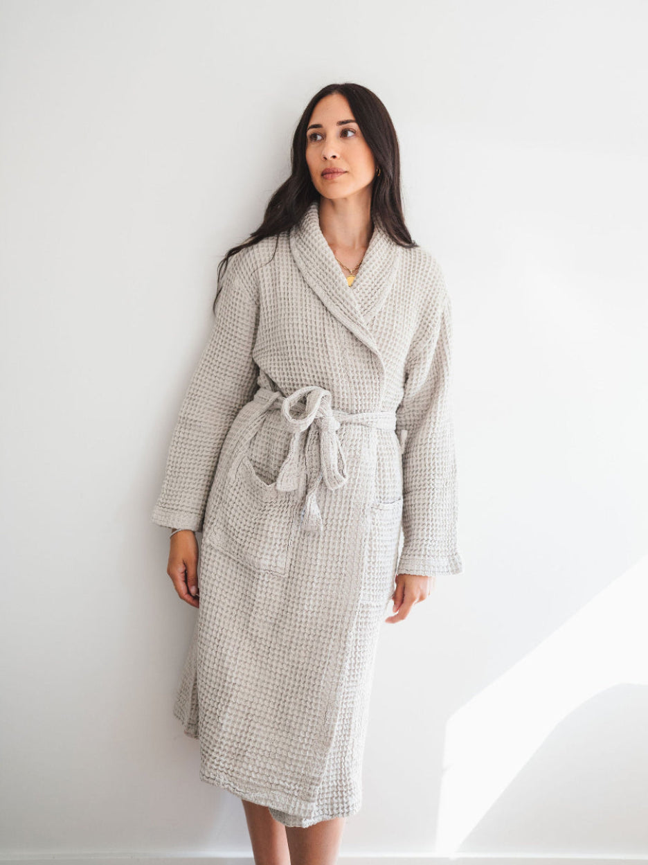 Waffle Knit Robe Pearl Grey / L Waffle Knit Robe Pearl Grey / L