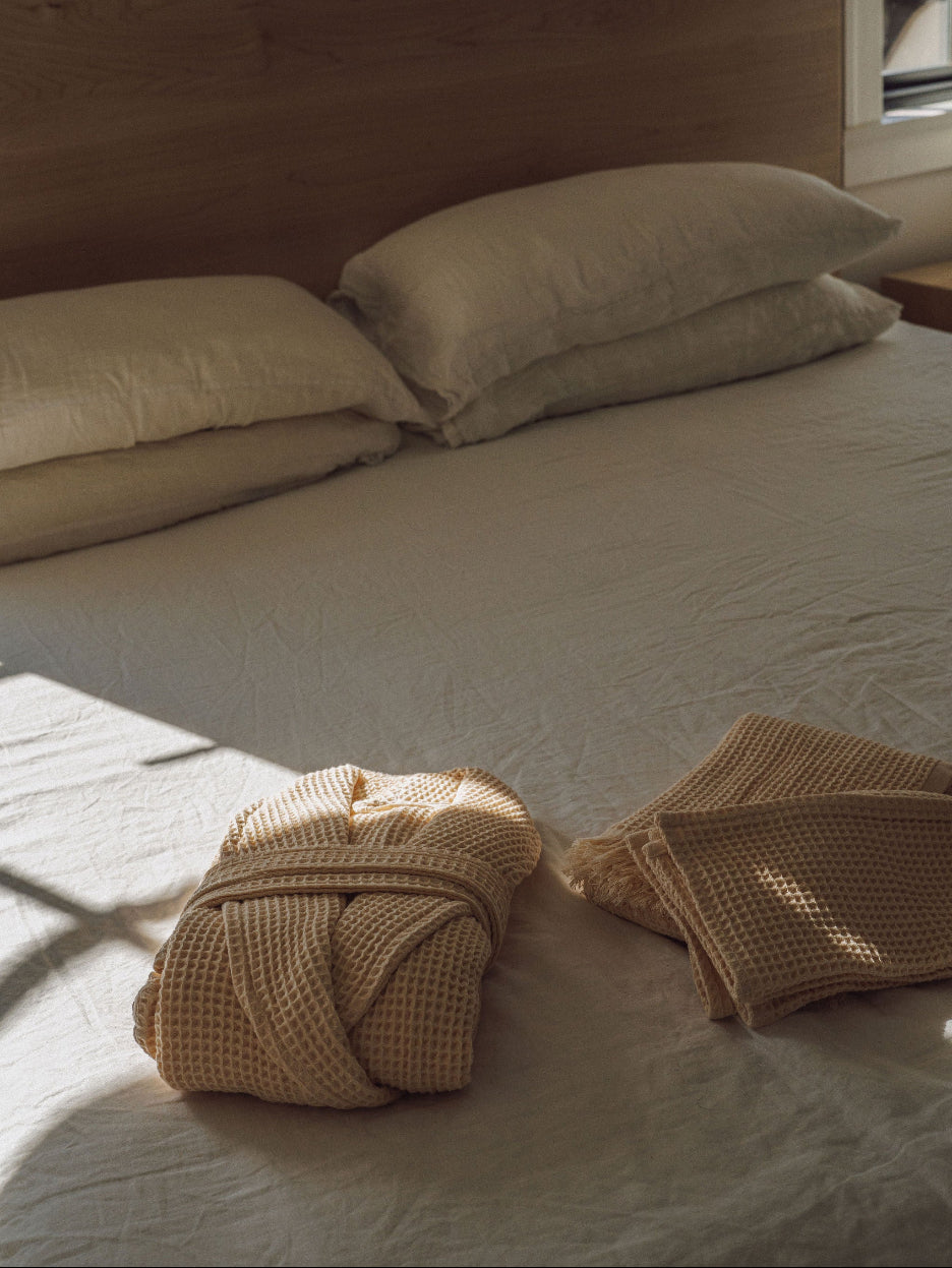 Chocolate Brown & Vanilla Custard Waffle Knit Robe