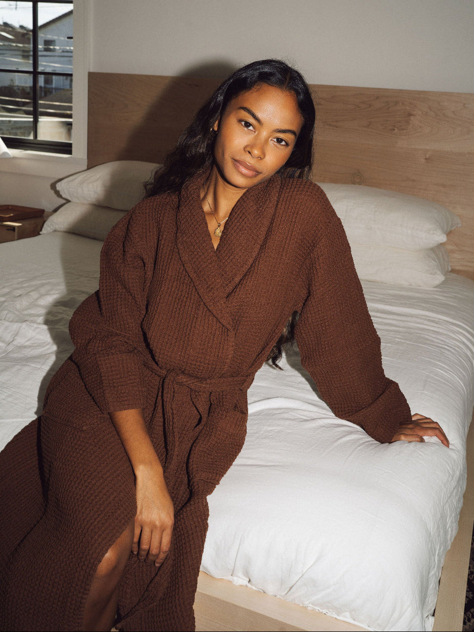 Chocolate Brown & Vanilla Custard Waffle Knit Robe
