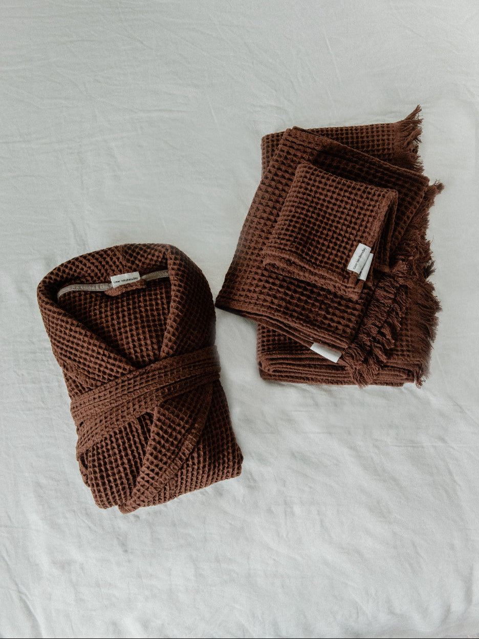 Chocolate Brown & Vanilla Custard Waffle Knit Robe