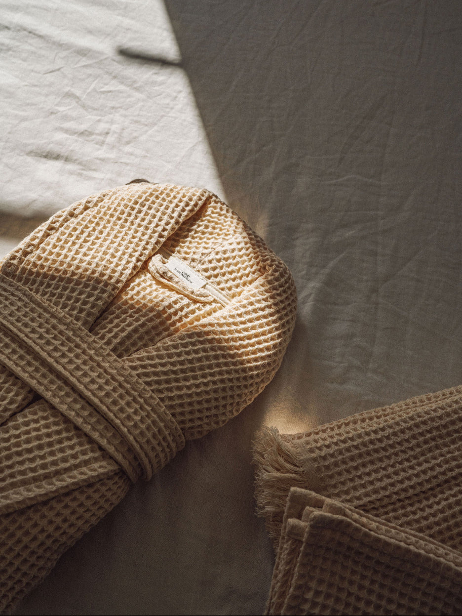 Chocolate Brown & Vanilla Custard Waffle Knit Robe