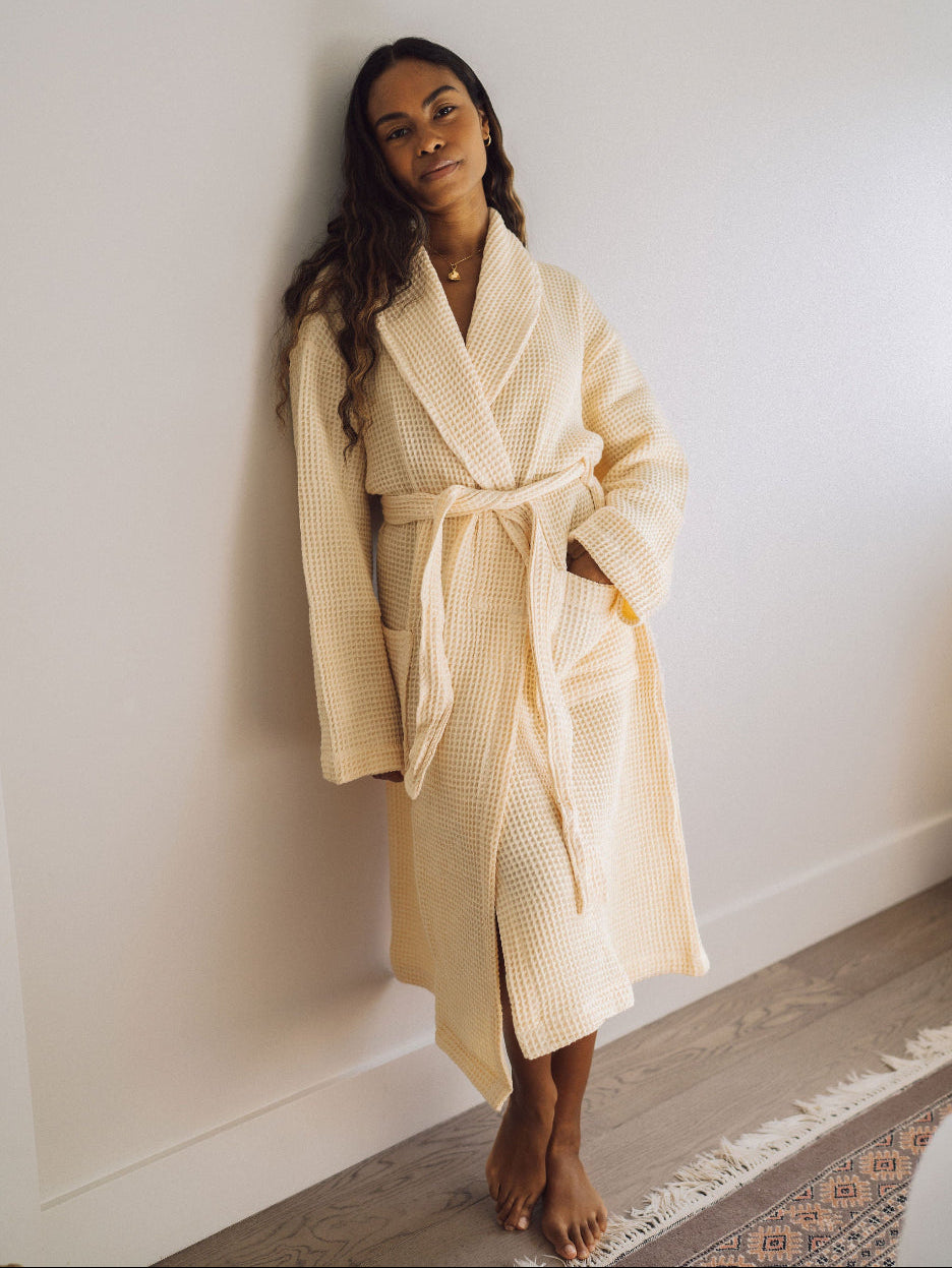 Chocolate Brown & Vanilla Custard Waffle Knit Robe