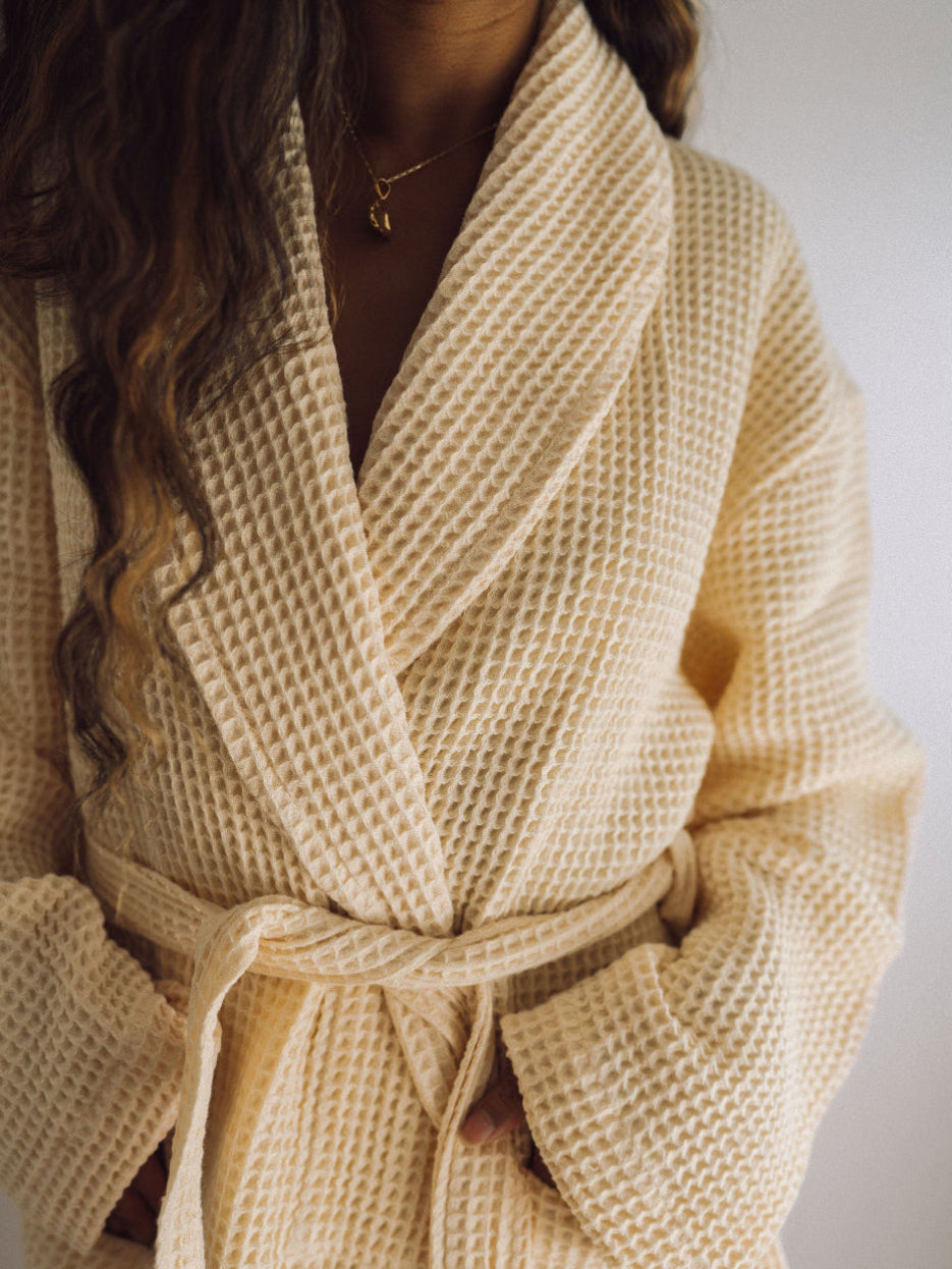 Chocolate Brown & Vanilla Custard Waffle Knit Robe