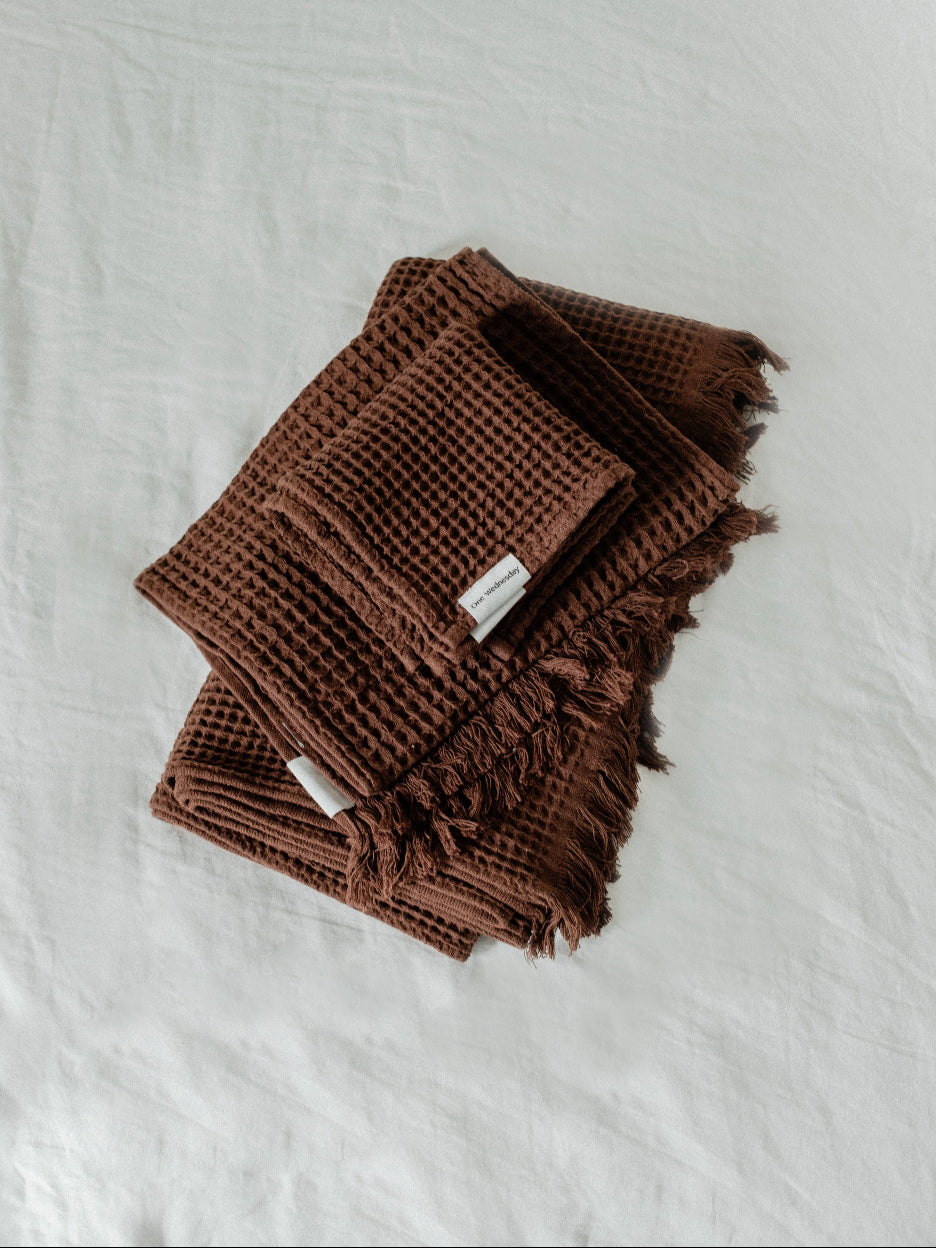 Chocolate Brown & Vanilla Custard Waffle Towels