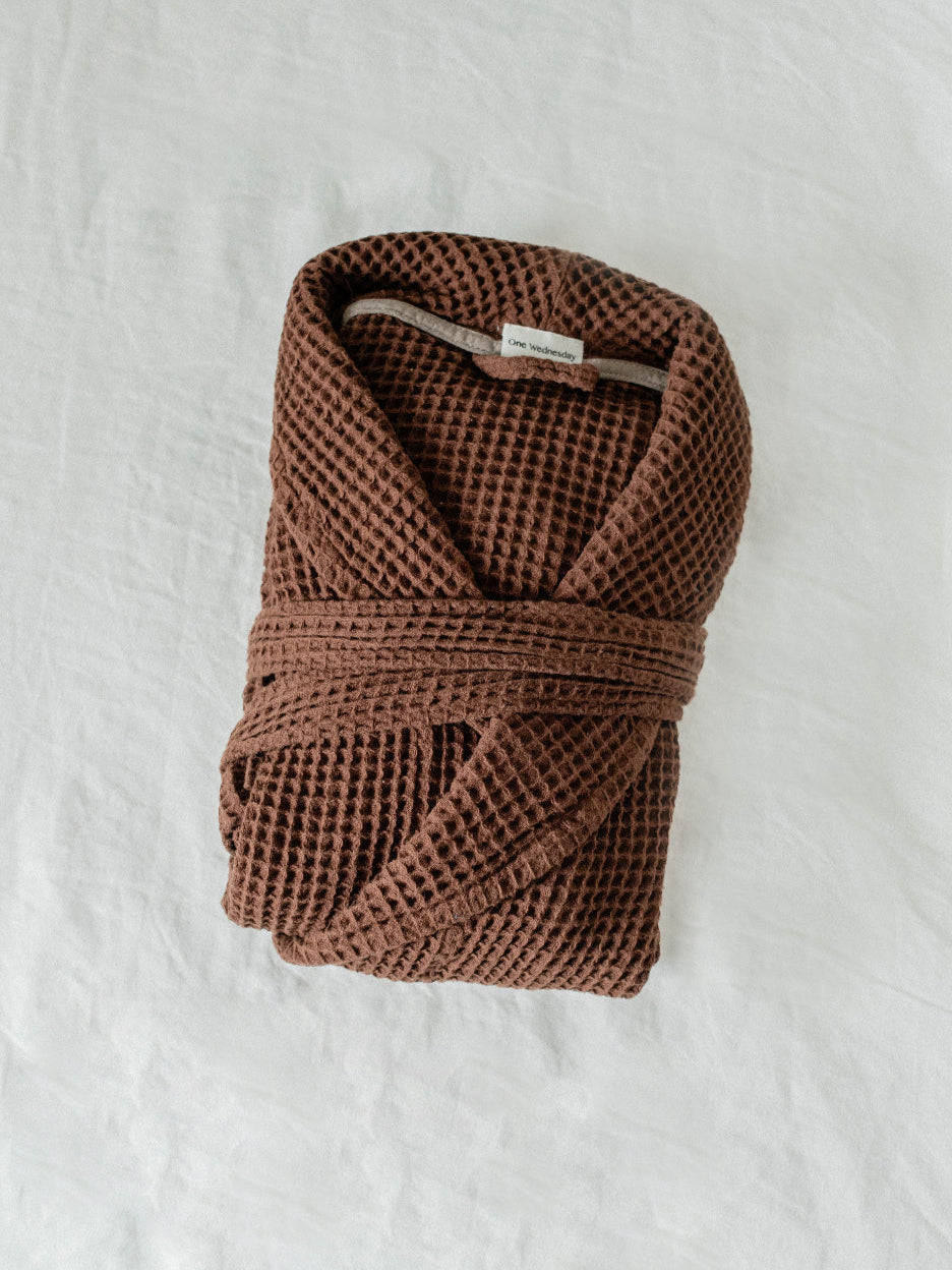 Chocolate Brown & Vanilla Custard Waffle Knit Robe