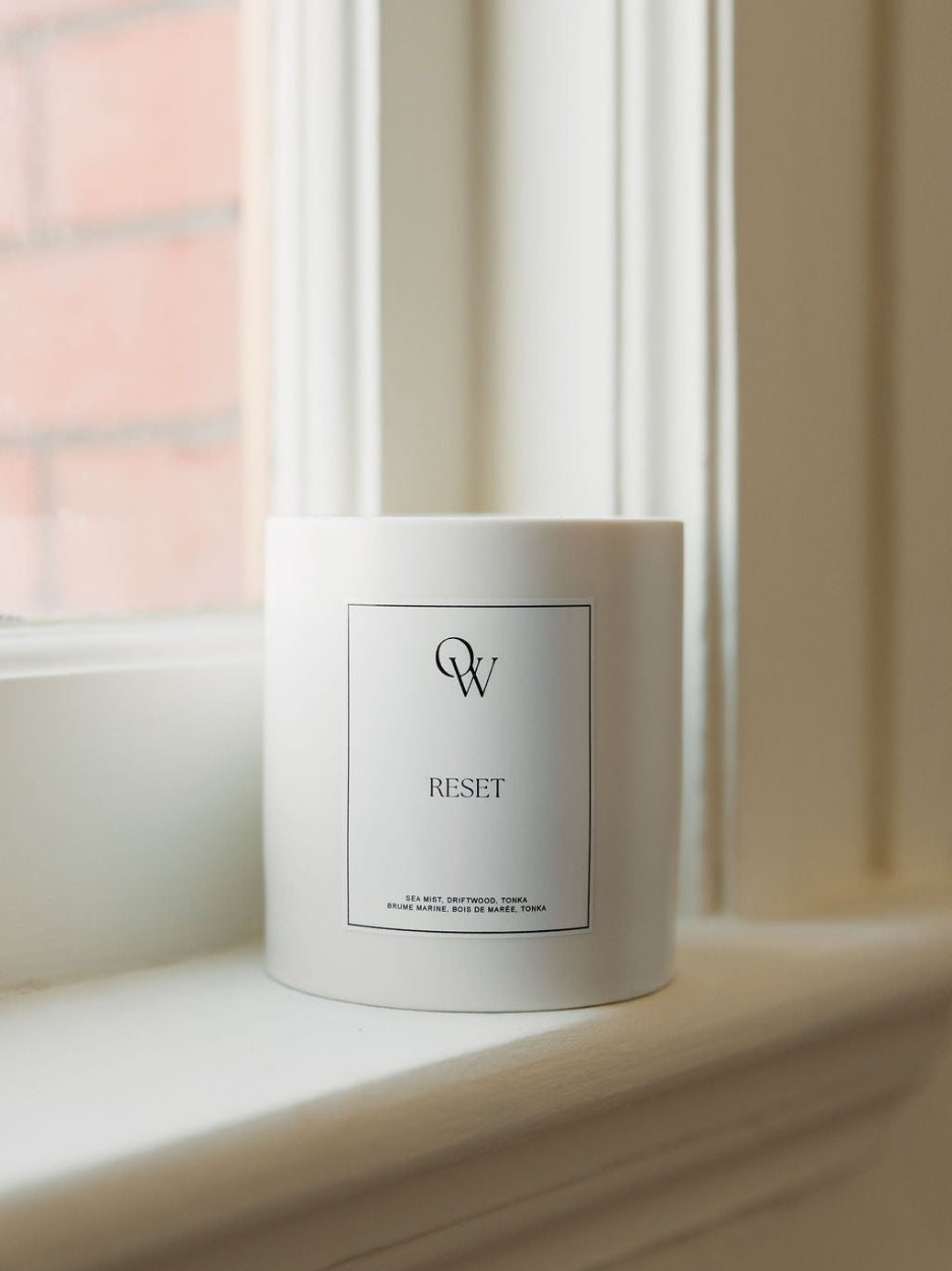 White Reset candle from One Wednesday's Radiance Collection.